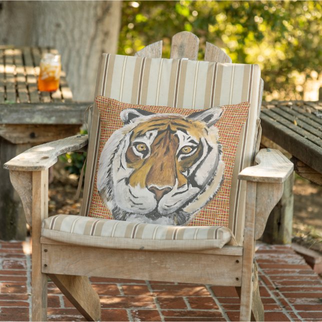 Tai Chi Tiger Acrylic Painting, Digital Enh. Outdoor Pillow (Chair)