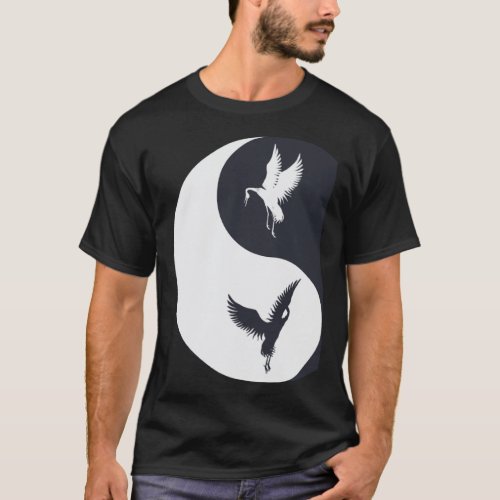 Tai Chi White Crane Yin Yang Qi Gong Chinese White T_Shirt