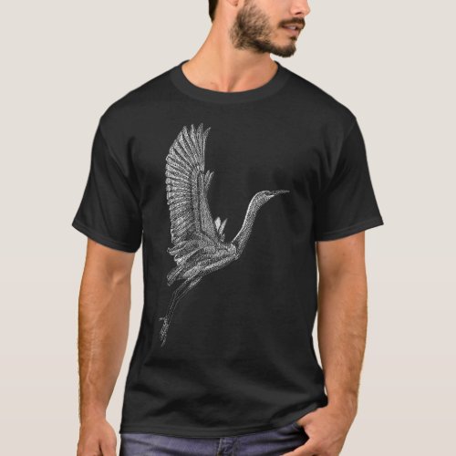 Tai Chi White Flying Crane Qi Gong Illustration T_Shirt