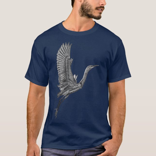 Tai Chi White Flying Crane Qi Gong Illustration T-Shirt (Front)