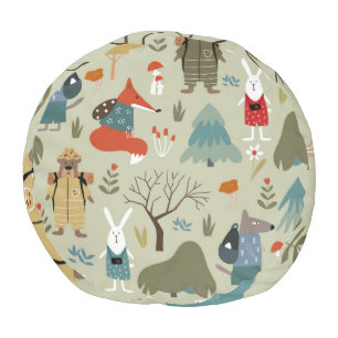 Taiga Wildlife: Vintage Kids Pattern Pouf