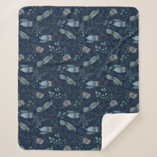 Taika 7 _ Night Birds in Blue Sherpa Blanket