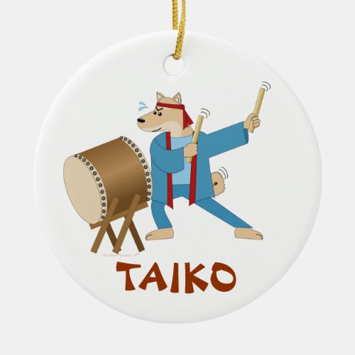 Taiko Drum Cartoon Dog Taiko Drummer Ceramic Ornament