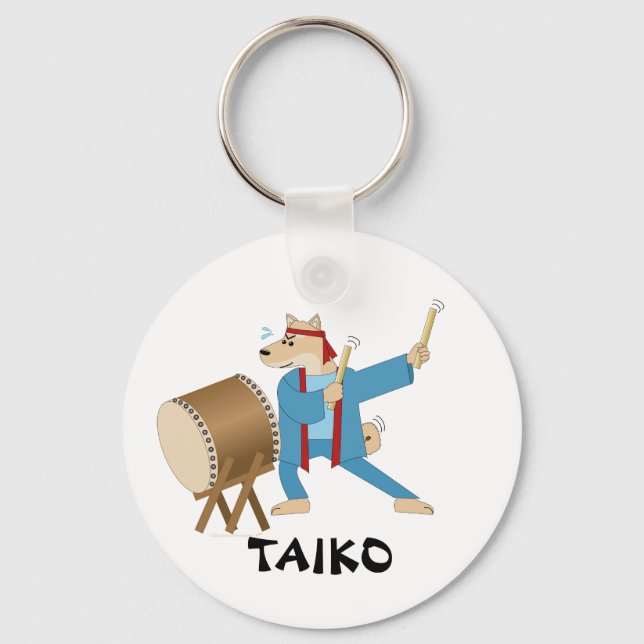 Taiko Drum Cartoon Dog Taiko Drummer Keychain (Front)