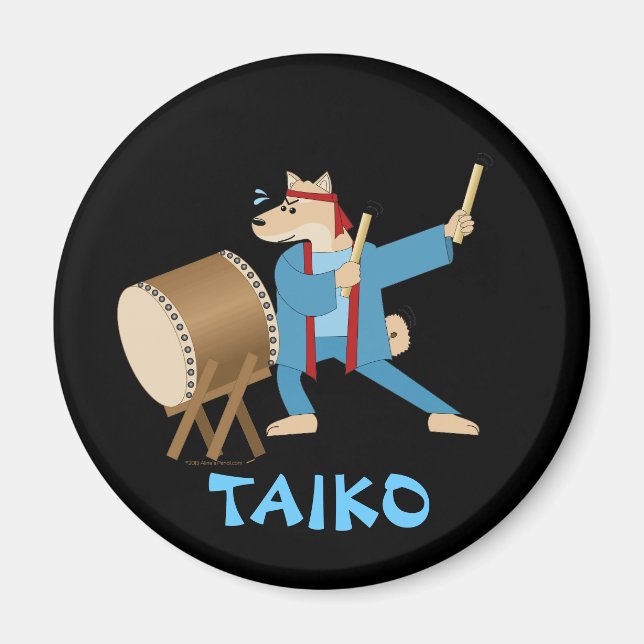 Taiko Drum Cartoon Dog Taiko Drummer Magnet (Front)