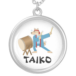 Taiko Drum Cartoon Dog Taiko Drummer Silver Plated Necklace