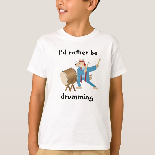 Taiko Drum Cartoon Dog Taiko Drummer T-Shirt (Front)