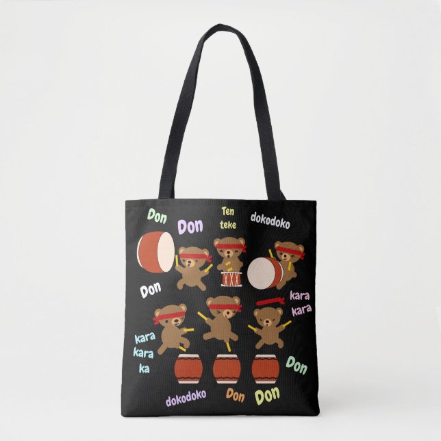 Taiko Gifts Kawaii Bears Taiko Drumming Tote Cute Bag (Front)