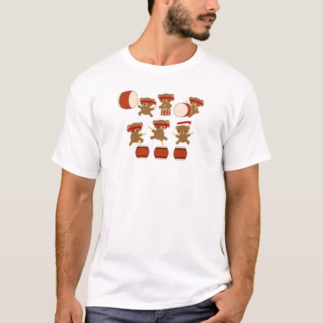 Taiko Gifts Kawaii Bears Taiko Drums Cute Drumming T-Shirt (Front)