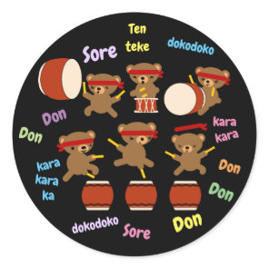 Taiko Stickers Kawaii Bears Playing Taiko Drums