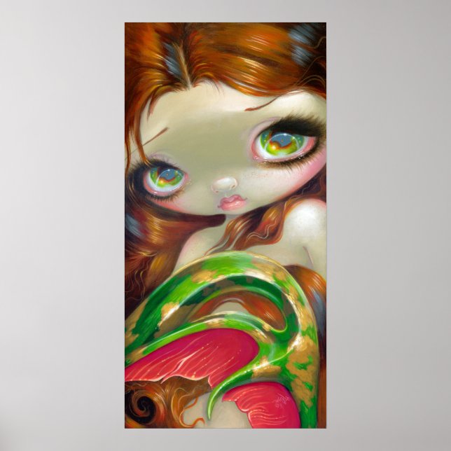Tail of Mossy Gold ART PRINT big eye mermaid (Front)