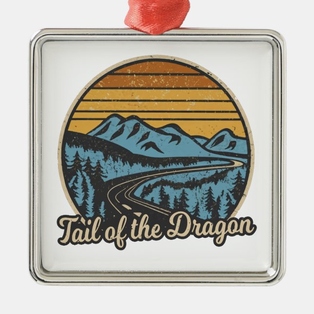 Tail Of The Dragon Retro Metal Ornament (Front)