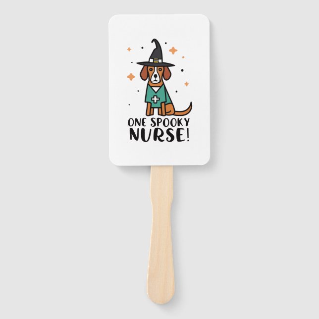 Tail-Wagging Health Charm One Spooky Nurse Dog  Hand Fan (Front)