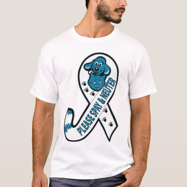 Tailed awareness ribbon: Please spay & neuter T-Shirt (Front)