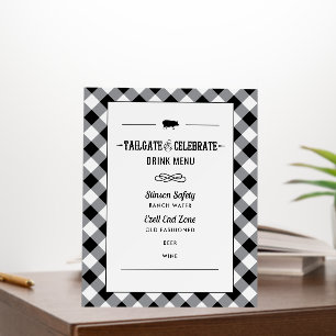 Tailgate and Celebrate Black Gingham Drink Menu Foam Board