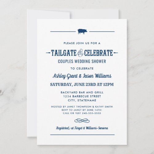 Tailgate and Celebrate Navy Blue Wedding Shower Invitation