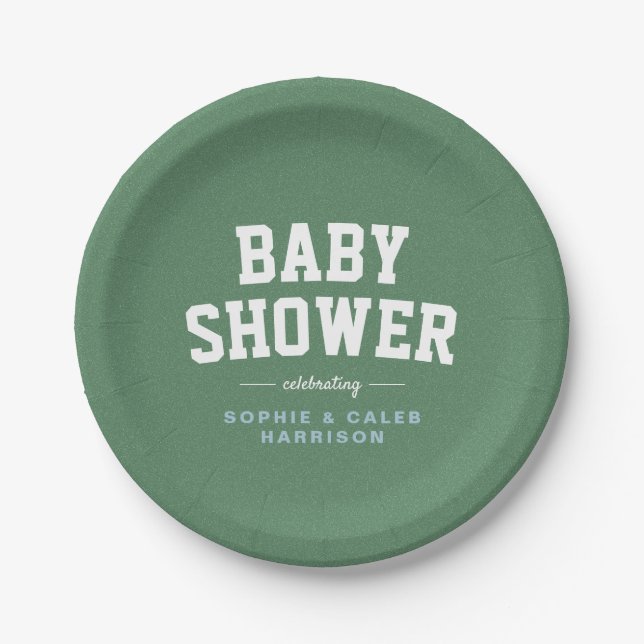 Tailgate baby shower fun blue football theme paper plates (Front)
