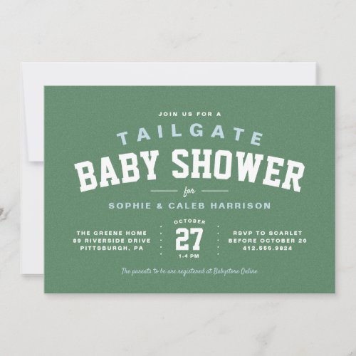 Tailgate baby shower fun light blue football invitation