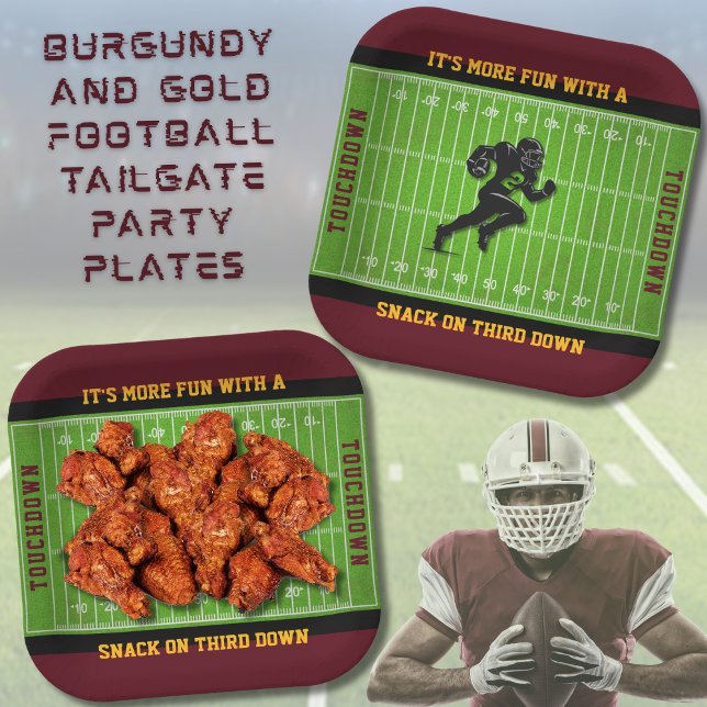 Tailgate Burgundy and Gold Football Paper Plate (Tailgate Burgundy and Gold Football Party Paper Plates)