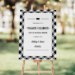 Tailgate Celebrate Black Wedding Shower Welcome Foam Board<br><div class="desc">Casual but sophisticated barbecue themed "Tailgate & Celebrate" couples wedding shower welcome sign for a couple features a little pig motif,  custom text in western style fonts,  and a scroll and stripe design elements. Black and white design and text with coordinating gingham summer tablecloth plaid pattern border.</div>