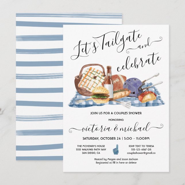 Tailgate Football Game BBQ Beer Couples Shower Invitation (Front/Back)