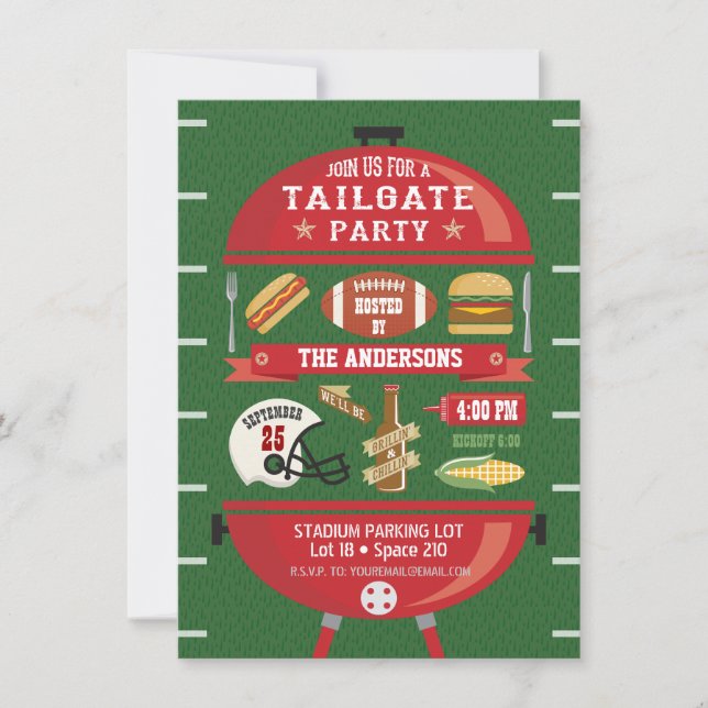 Tailgate Party BBQ Football Invitation (Front)