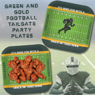 Tailgate Party Green and Gold Football Paper Plate