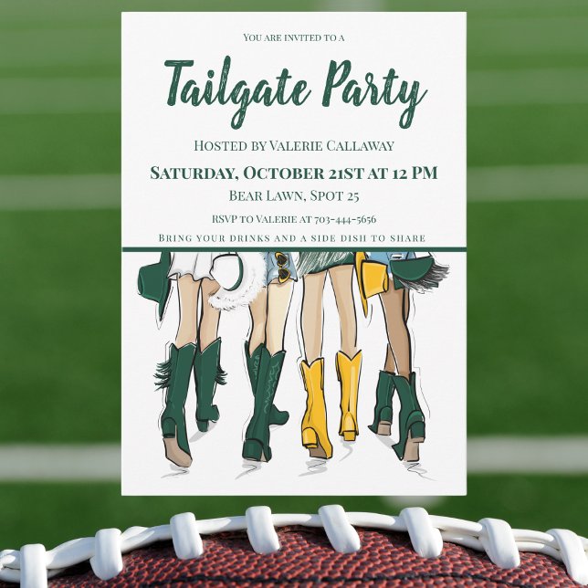 Tailgate Party Waco Ladies Cowboy Boots Green Gold Invitation (Creator Uploaded)