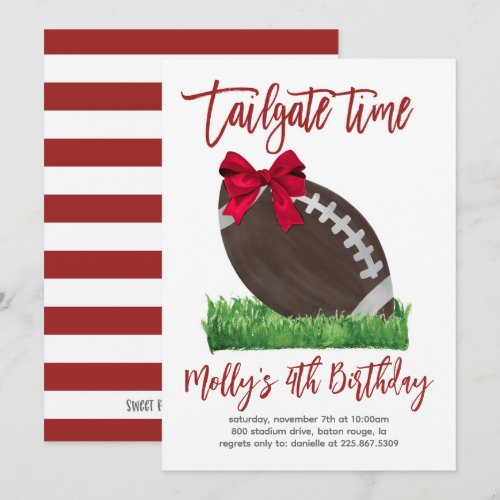 Tailgate Time Girl Football Birthday Invitation