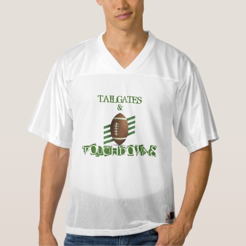 Tailgates and Touchdowns White and Green Mens Football Jersey