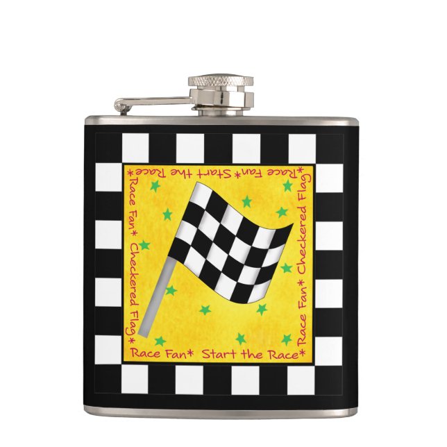 Tailgating Race Checkered Flag Name Personalized Flask (Front)