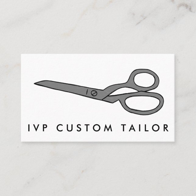 Tailor Fabric Scissors Chic Line Drawing CUSTOM Business Card (Front)