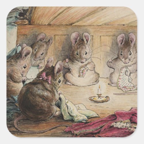 Tailor Mice Sewing a Waistcoat Beatrix Potter 1902 Square Sticker
