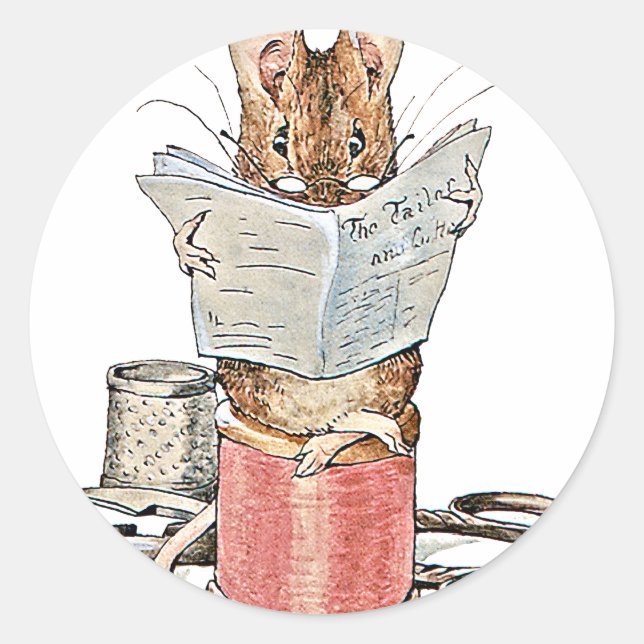 Tailor Mouse on Spool of Thread Classic Round Sticker (Front)