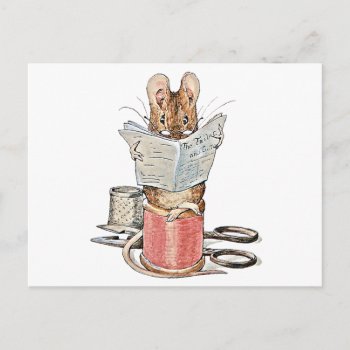 Tailor Mouse On Spool Of Thread Postcard by FaerieRita at Zazzle