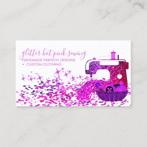 Tailor Sewing Machine Neon Pink Script Name Business Card