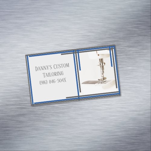 Tailor Sewing Shop  Alterations Blue Gray Lines Business Card Magnet