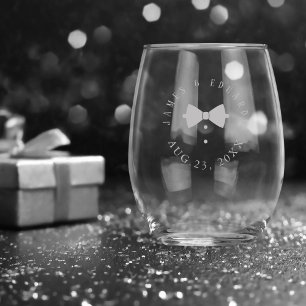 Tailored Black Bow Tie Wedding ID1090 Wine Glass