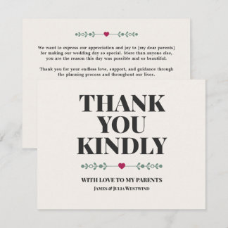 Tailored Parent's Custom Wedding Thank You Card
