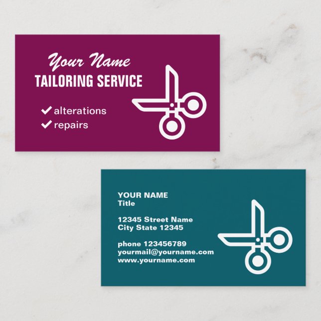 Tailoring service business card with scissors logo (Front/Back)