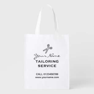 Tailoring service grocery bag with scissors logo