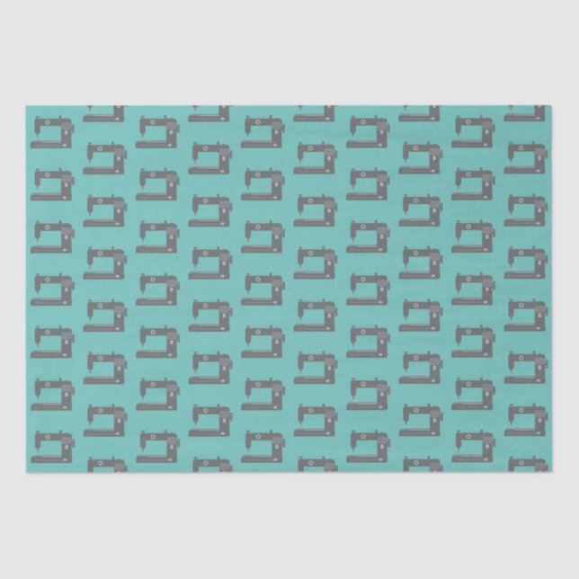 Tailor's Sewing Machine Elegant Pattern Grey Teal Tissue Paper (Front)