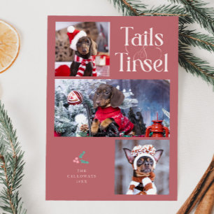 Tails & Tinsel Dog Photo Pink Christmas Holiday Card