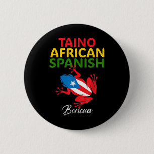 Taino African Spanish Coqui Puerto Rico Flag Boric Button