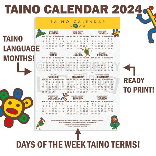 Taino Calendar 2024 Puerto Rico Print Download