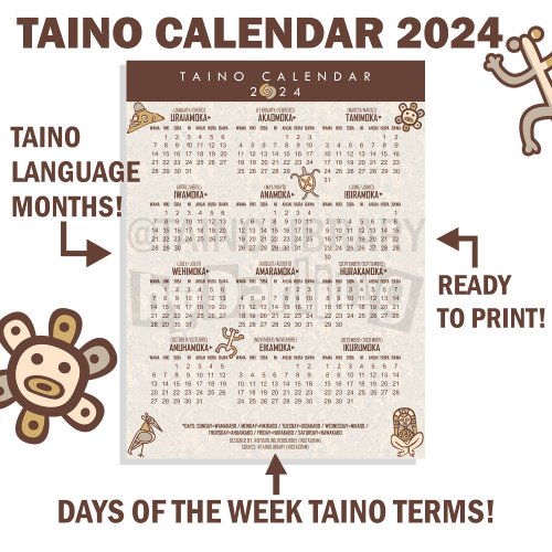 Taino Calendar 2024 Puerto Rico Print Download