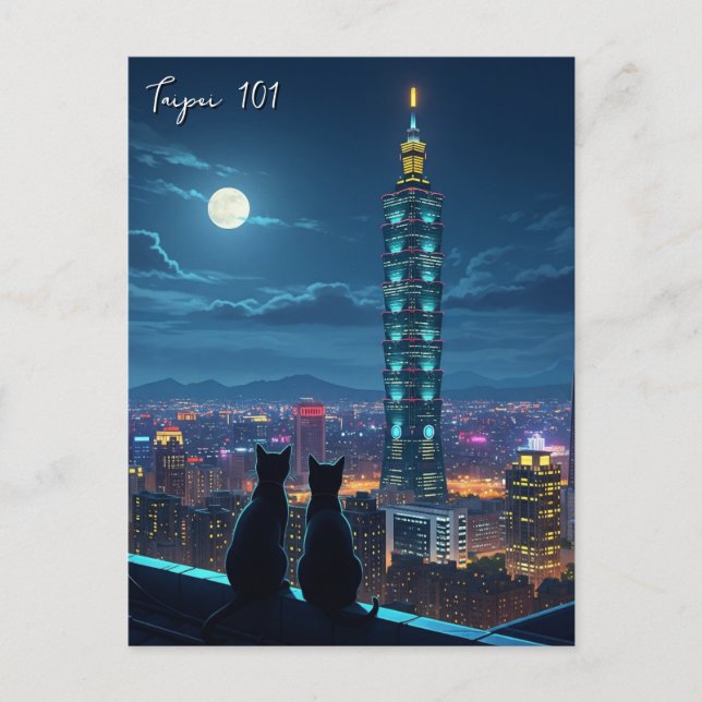 Taipei 101 cats at Night Postcard (Front)