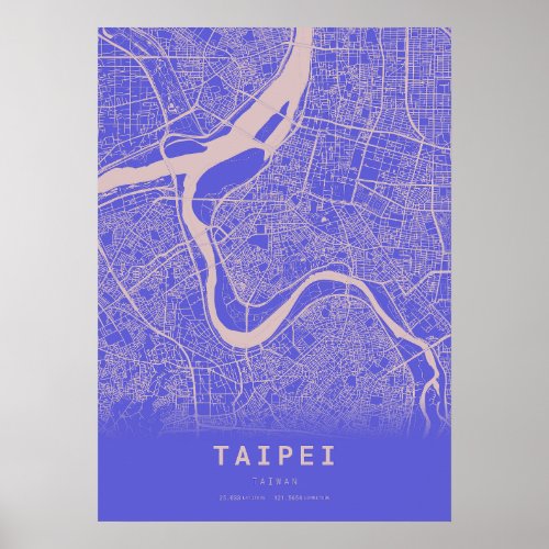 Taipei Blue City Map Poster