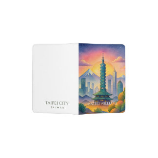 Taipei City Taiwan Skyline Watercolor Passport Holder
