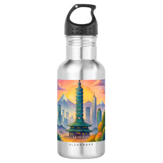 Taipei City Taiwan Skyline Watercolor Stainless Steel Water Bottle
